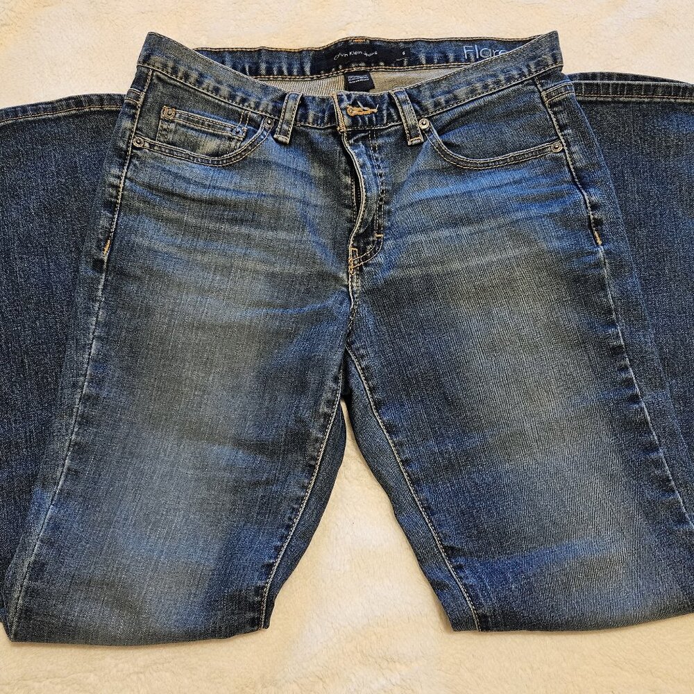 Vintage Calvin Klein Denim Flare Leg Dark Blue Jeans RN 36009 Size 6 x 30